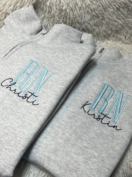Embroidered Nurse or Doctor Acronym with Personalized Name on Quarter Zip, Gifts for Nurse, Christmas Gifts for Nurses, Gift for Doctors