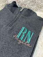 Embroidered Nurse or Doctor Acronym with Personalized Name on Quarter Zip, Gifts for Nurse, Christmas Gifts for Nurses, Gift for Doctors